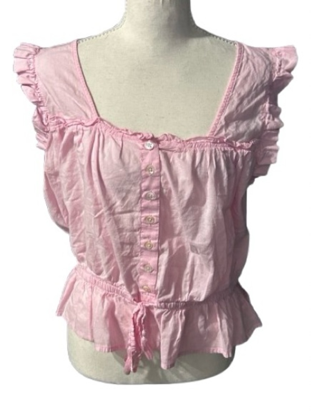 100% Cotton SIMPLY SOUTHERN Pink Blouse Shell Buttons Peasant Top Shirt Blouse